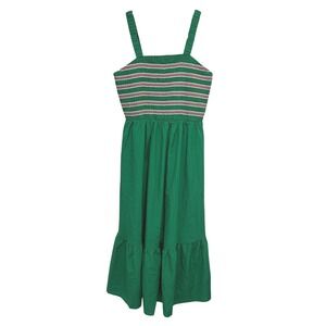 Smocked Tiered Midi Dress‎ Green Cottagecore Boho Sundress Vacation Beach NWT